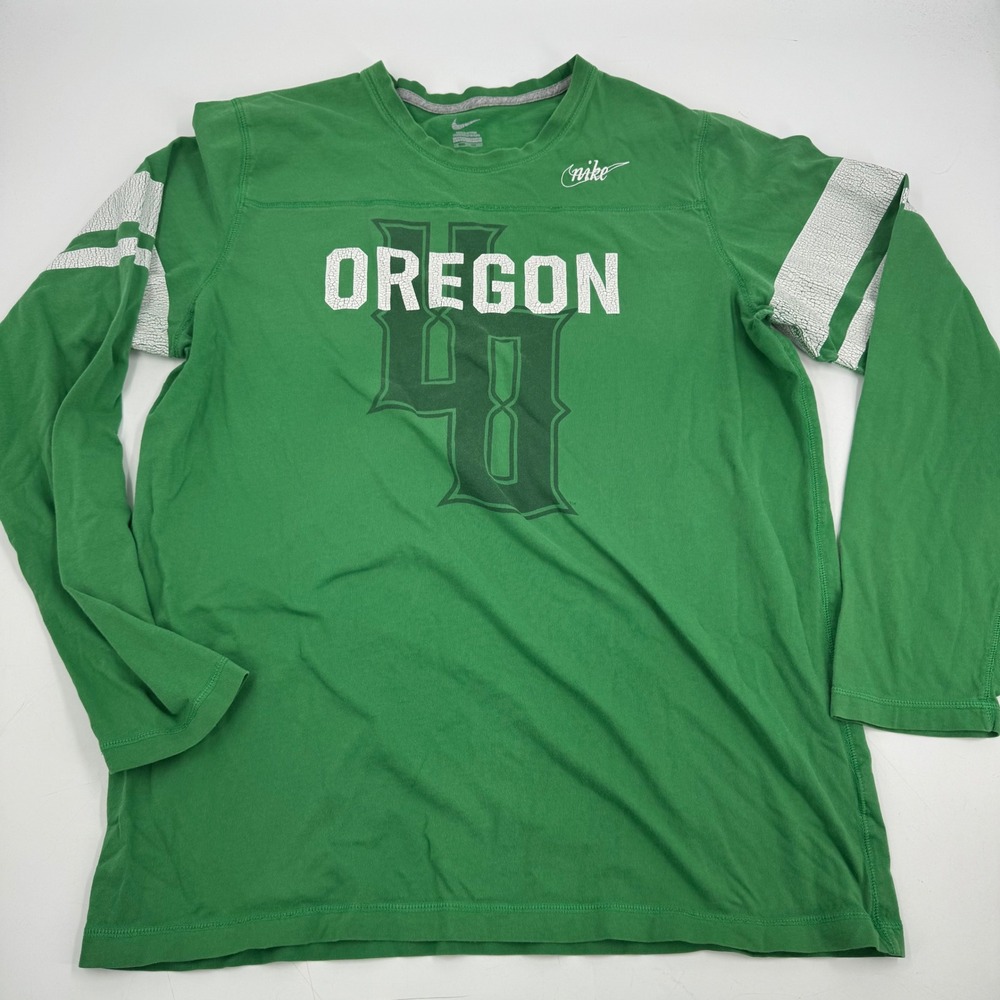 Nike Oregon Ducks Long Sleeve Shirt Green White Mens XXL Football 25378X-OD5